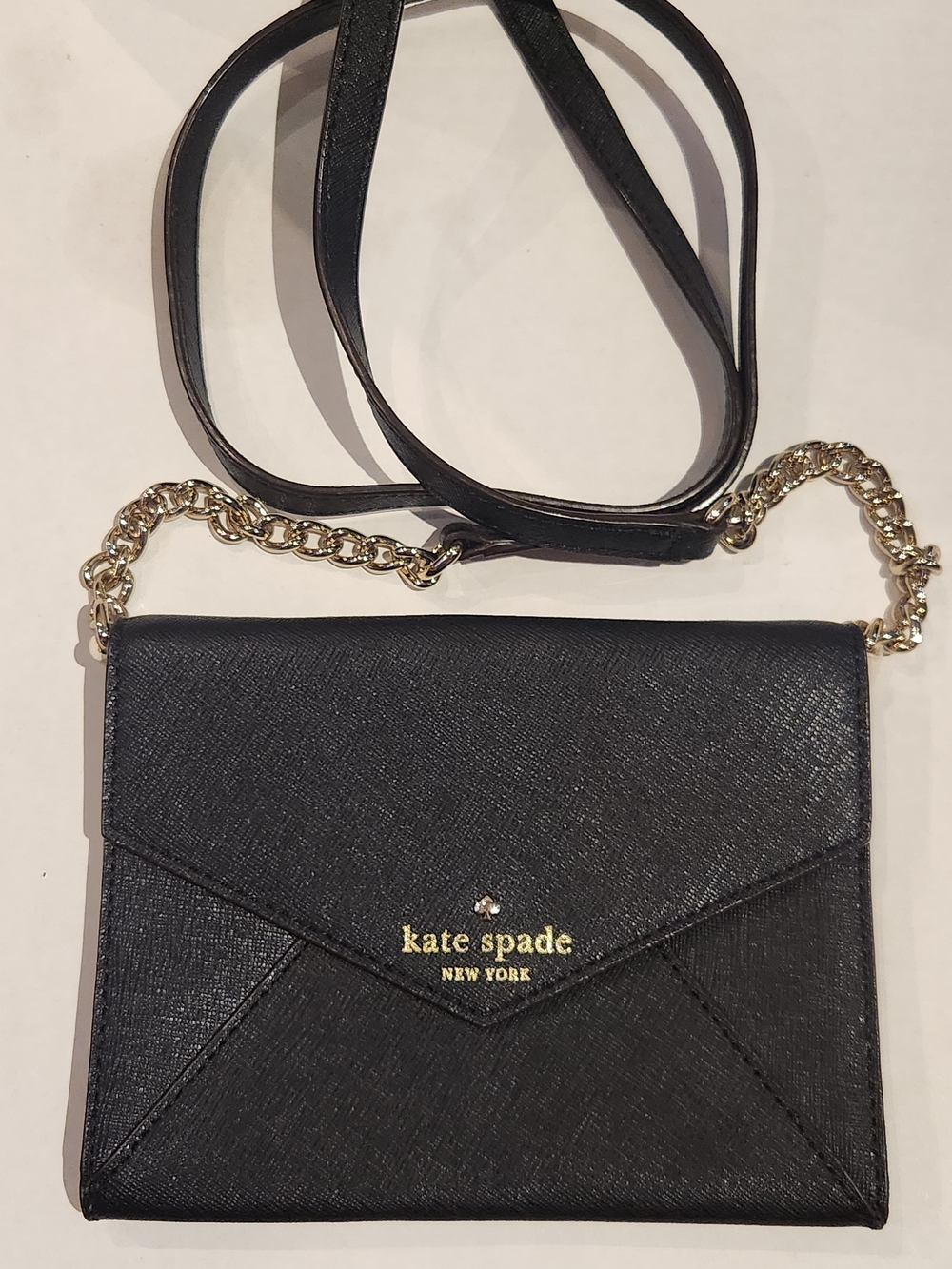 Kate Spade Black Saffiano Leather Crossbody Envelope Cream Dot Interior Bag